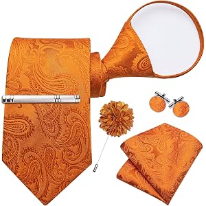 Mens Formal Paisley Tie Set Woven Silk Necktie and Pocket Square Cufflinks Set Party