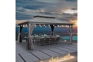 PURPLE LEAF 12' X 16' Permanent Gazebo with Light Hardtop Roof for Outdoor Lawn and Garden Pavilion Grey