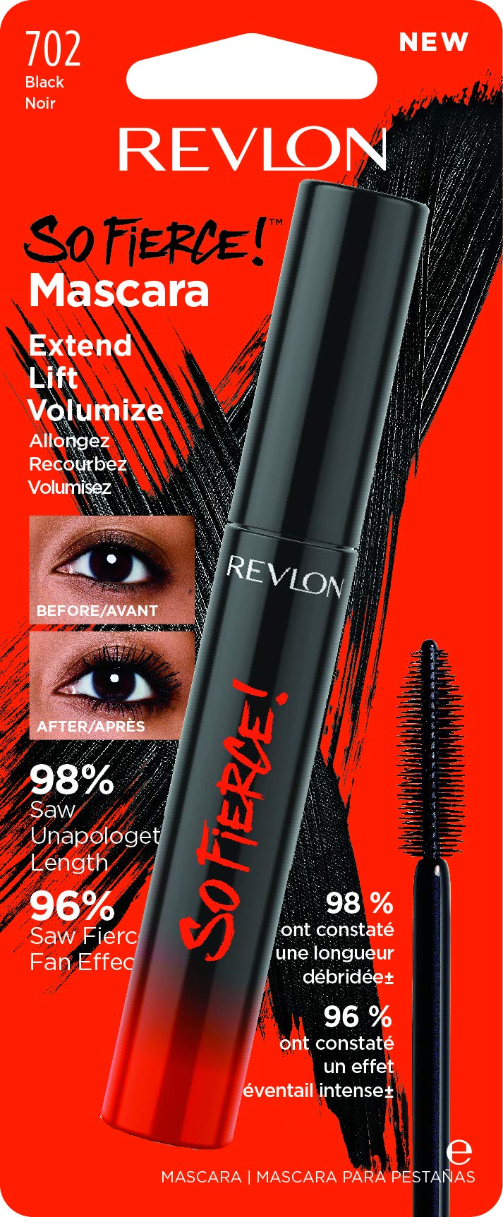 REVLON Mascara, So Fierce Eye Makeup, Lasts up to 24 Hours, No Clump, Smudge-Proof, Flake-Free, 702 Black, 0.25 fl oz