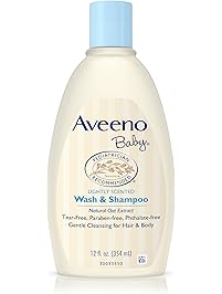 Aveeno Baby Gentle Wash & Shampoo with Natural Oat Extract, Tear-Free &, Lightly Scented, 12 fl. oz