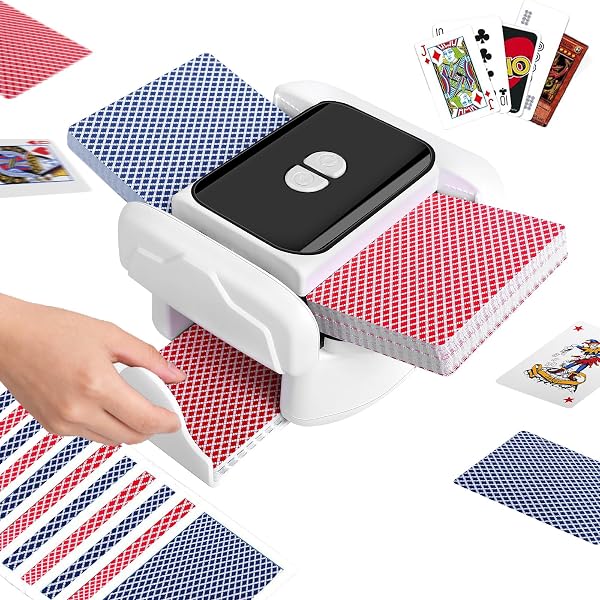 TGHIJKK AUTOMATIC CARD SHUFFLER MACHINE: QUICK SHUFFLE FOR FAMILY GAME NIGHTS – 65DB QUIET OPERATION – USB-C RECHARGEABLE WITH 25000 SHUFFLES – COMPATIBLE WITH 5 CARD TYPES
