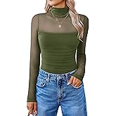 Avidlove Women Long Sleeve Bodysuit Turtle Neck Shapewear Body Suits Mesh One Piece Leotard Shirt Going Out Tops Fall Outfits
