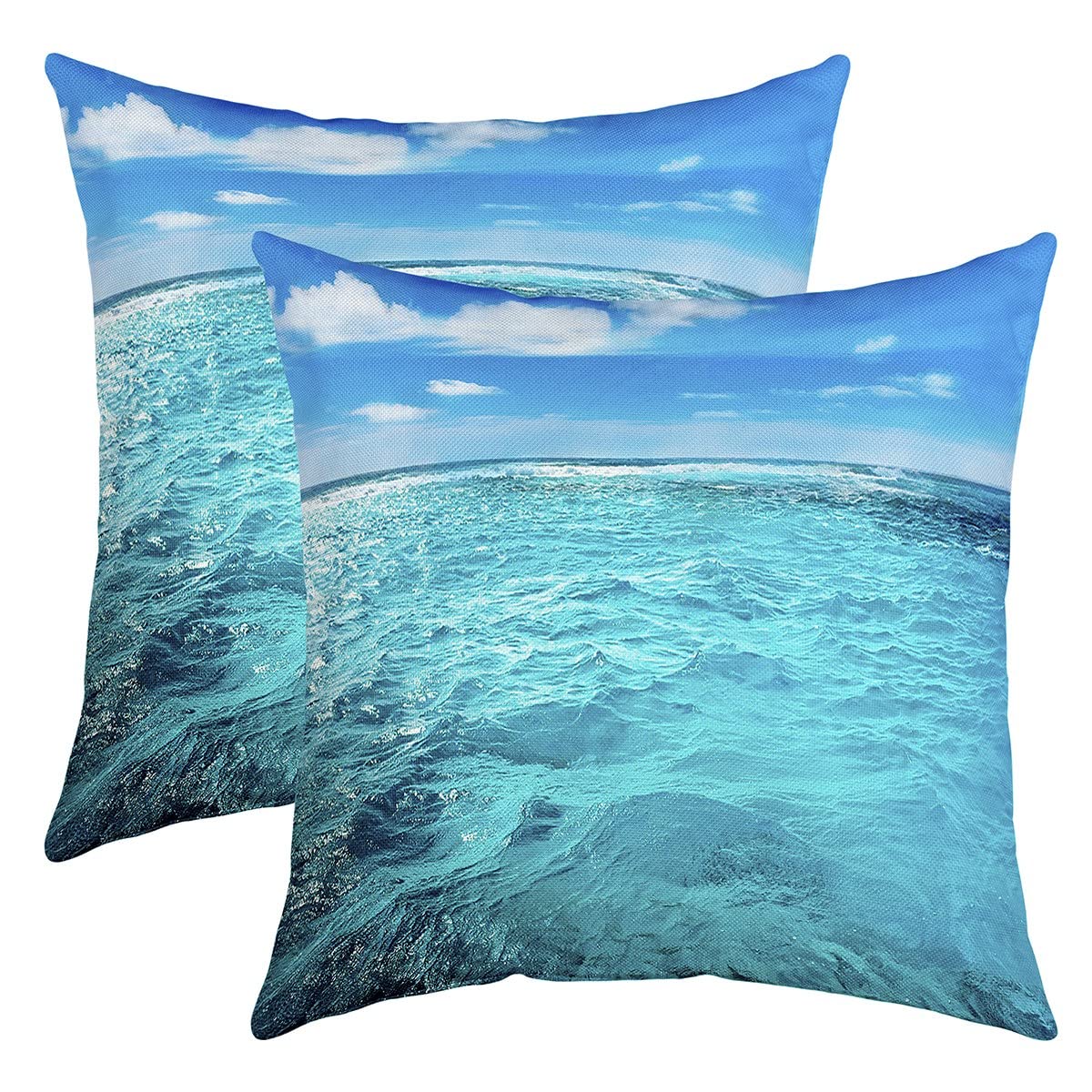 Pack of 2 Ocean Decorative Throw Pillow Covers Soft Beach Coastal Square Cushion Case Set for Sofa Bedroom Living Room Hawaiian Beach Marine Life Sea Blue Pillow Cases Pillowcases 18x18 Inch