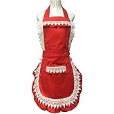 Hyzrz Lovely Home Work Adjustable Apron Shop Cake Kitchen Cooking Aprons for Women Girls with Pocket for Gift,Red