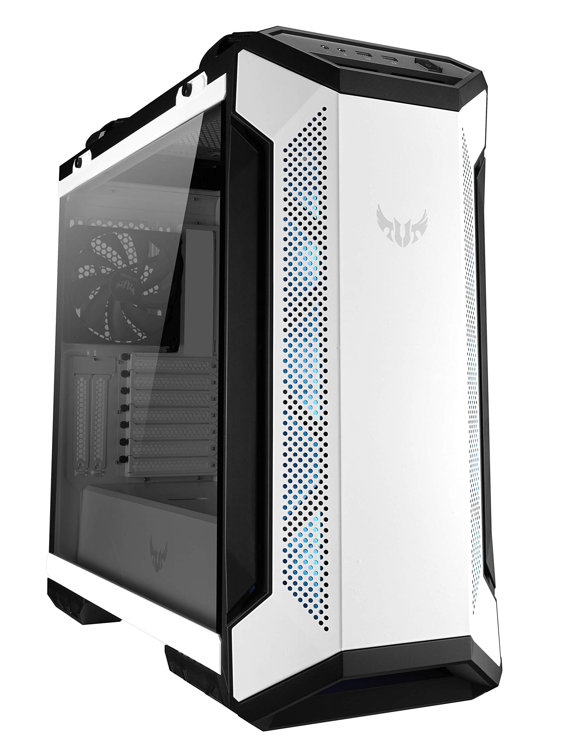 ASUS TUF Gaming GT501 White Edition Mid-Tower Gaming Case, soporte EATX, cuatro ventiladores preinstalados, 2 x USB 3.1 panel frontal, vidrio templado ahumado, construcción de acero, 2 años de garantía