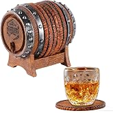 Whiskey Barrel Coasters Set 6 Full Size Non-Slip Cabin Decor Bar Coasters, for dad, Man Cave Gifts for Men and Whiskey Lovers, Rustic Handmade Cup Coaster for The Home
