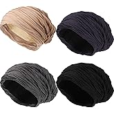 SATINIOR 4 Pieces Wrinkled Beanie Cap Slouchy Baggy Beanie Skull Hat for Winter/Autumnc