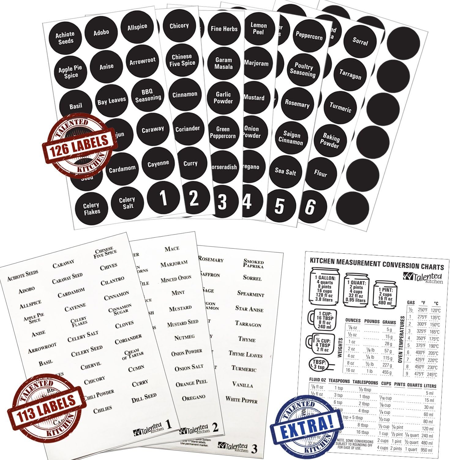 8 XLarge 8oz Glass Spice Jars w/2 Types of Printed Spice Labels. Premium Commercial Grade Set: Empty Square Jar, Airtight Cap Chalk & Clear Stickers Pour Sift Shaker by Talented Kitchen (8oz JARS): Home Improvement
