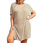Hanna Nikole Plus Size Swimsuit Cover Up Women Split Hem Crochet Coverups Swimwear Cool Pullover Bathing Suit Cover Up Beach
