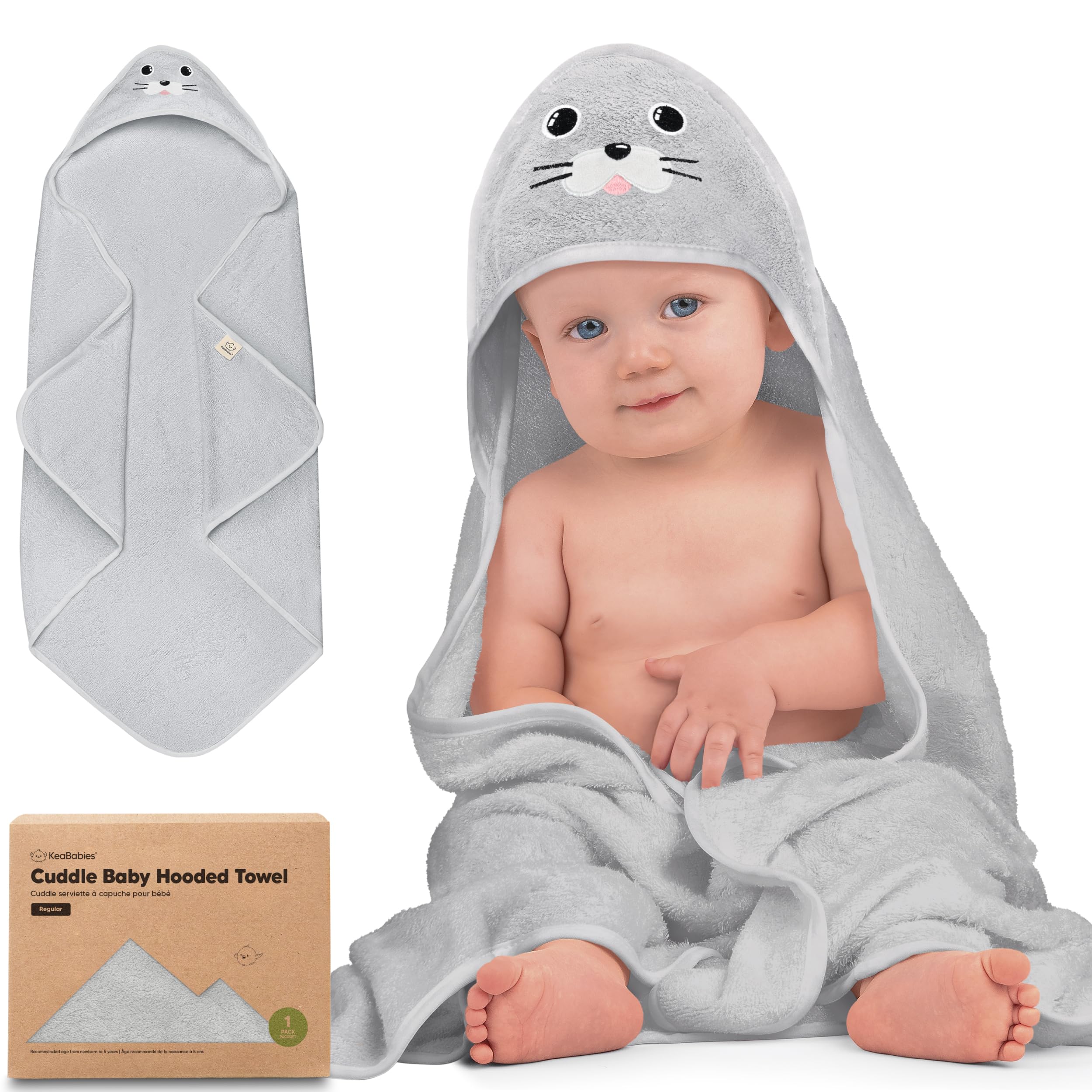 Photo 1 of KeaBabies Hooded Baby Towel for Newborn - Viscose Derived from Bamboo Large Baby Bath Towels with Hood for Boys, Girls, Toddler, Extra Absorbent & Soft Newborn Bath Essentials (Seal)
