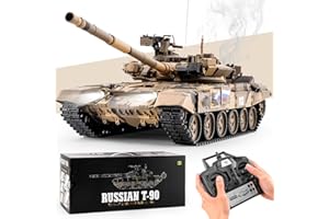 BESTYMXY RC Tank Russian T-90 Main Battle Tank, 1/16 2.4ghz Remote Control Vehicle with Sound & Light for Ages 14+