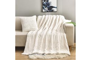 YUSOKI Luxury Faux Fur Throw Blanket(Without Pillows) 2 Layers,3lb,All Ages,Home Decoration, (Ivory,50" x 63")