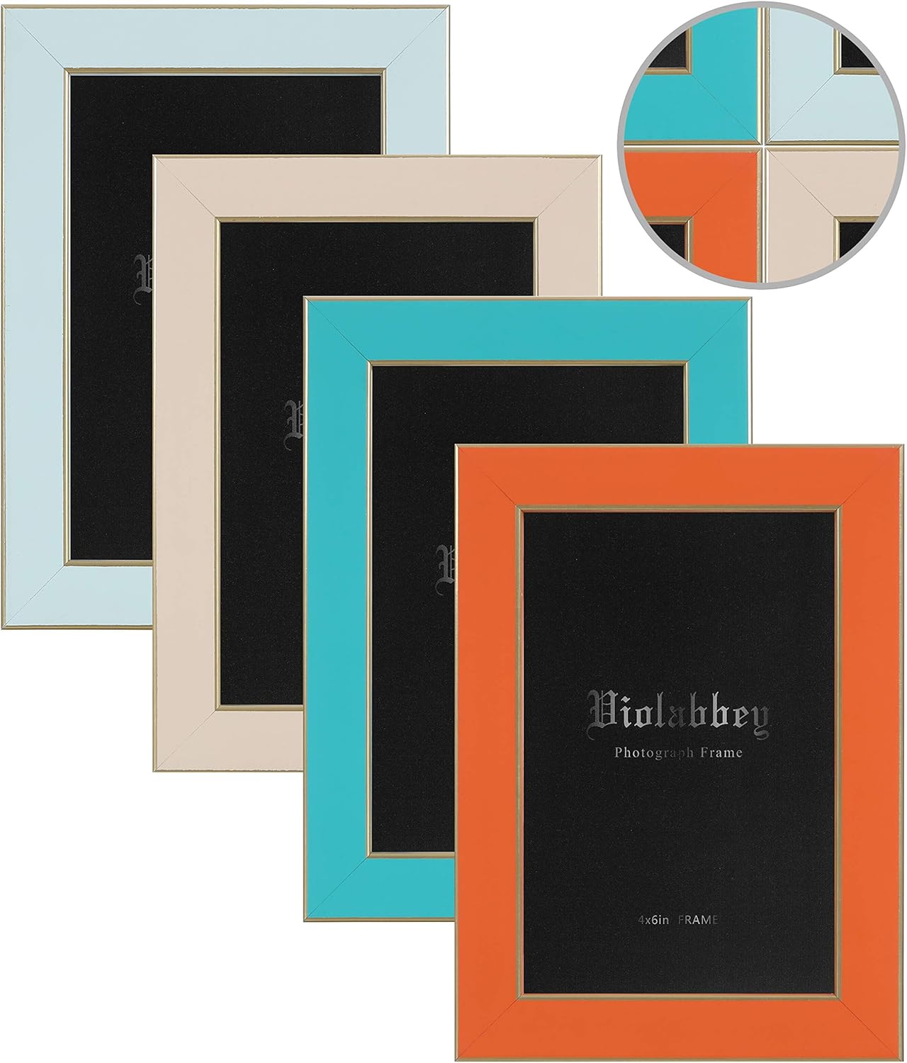 Photo Albums, Frames & Accessories - VIOLABBEY 4x6 Picture Frames Set of 4, Colorful Photo Frame of Modern Style, High Definition Tempered Real Glass, Wall Mounted or Tabletop Display (Blue+Light Blue+Orange+Apricot)