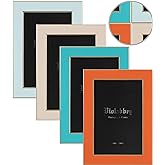 VIOLABBEY 4x6 Picture Frames Set of 4, Colorful Photo Frame of Modern Style, High Definition Tempered Real Glass, Wall Mounted or Tabletop Display (Blue+Light Blue+Orange+Apricot)