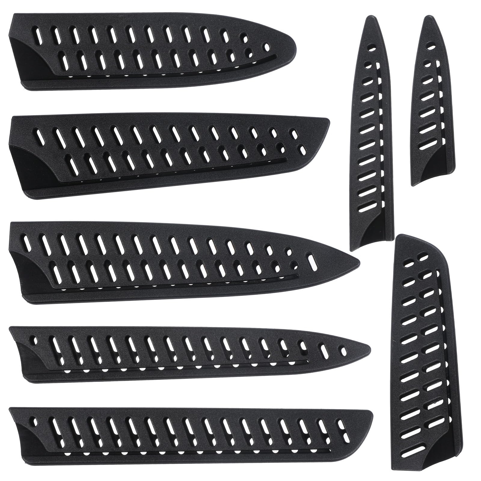 Photo 1 of BOHUIZ 8 Pieces Universal Knife Guards Set, Plastic Kitchen Knife Sheath Blade Safety Knife Covers Blade Protector for Paring Utility Bread Nakiri Chef Knives Black