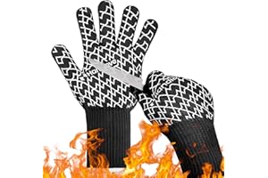 HandLove BBQ Gloves - Heat Resistant Grilling, Oven Gloves for Culinary Experts - Extreme Fireproof Protection, Silicone Grip, Long Cuff Mitts - Kitchen & Outdoor Barbecue, Cooking, Baking, Black, L