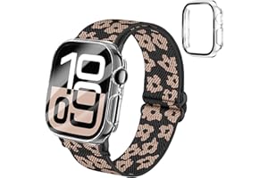 BMBEAR Braided Stretchy Elastic Loop Band with Case Compatible with Apple Watch 40mm 41mm 42mm 44mm 45mm 46mm 38mm 49mm, Nylon Elastic Solo Loop and Protective Cover with Screen Protector for iWatch Series 10 9 8 7 SE 6 5 4 3 2 Ultra 2 SE women men