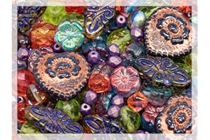 BOHEMIA CRYSTAL VALLEY 2.1oz (60 g) Mix of Unique Czech Bohemia Glass Pressed Beads, Crazy Purple Green Copper, Table Cut, Matte and Glossy, Faceted Fire Polish, Hand Made Set Kit BCV