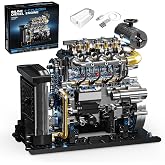 BseSparklion Diesel Engine Model Kit that Runs for Adults, MOC Mini Inline 4-Cylinder Diesel Engine Building Set with Motor, Compatible with Lego, Mechanical Engineering STEM Toy for Teens (1029 PCS)
