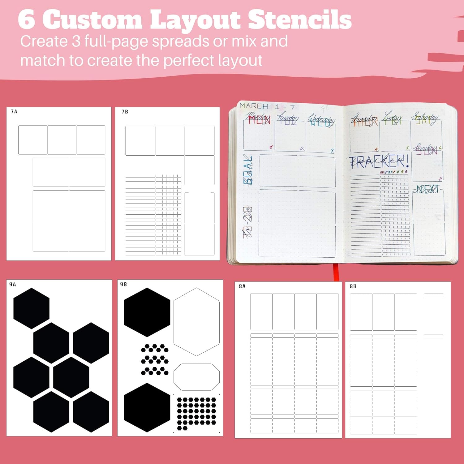 Speedy Spreads Journal Stencils (Weekly Layouts #3) - x6 Stencils for A5 Bullet Dot Grid Journal Notebook, Save Time on Full-Page Layouts, DIY Planner Templates for Productivity by Sunny Streak : Kitchen & Dining