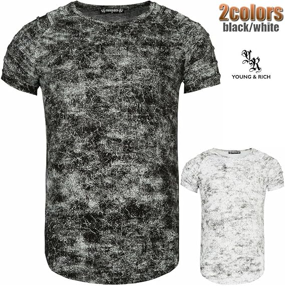 Amazon Tシャツ 半袖 メンズ 肩プリーツ チュニック丈 白 黒 モノトーン柄 プリント コットン ドイツ ブランド S Xl ｘｌ 黒 Tシャツ カットソー 通販
