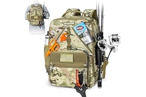 KastKing KarryAll KastMate Fishing Tackle Backpack,Water-Resistant Tackle Bag With 2 Rod Holders,Fishing Gear and Equipment With Large Gear Storage,Khaki Camo