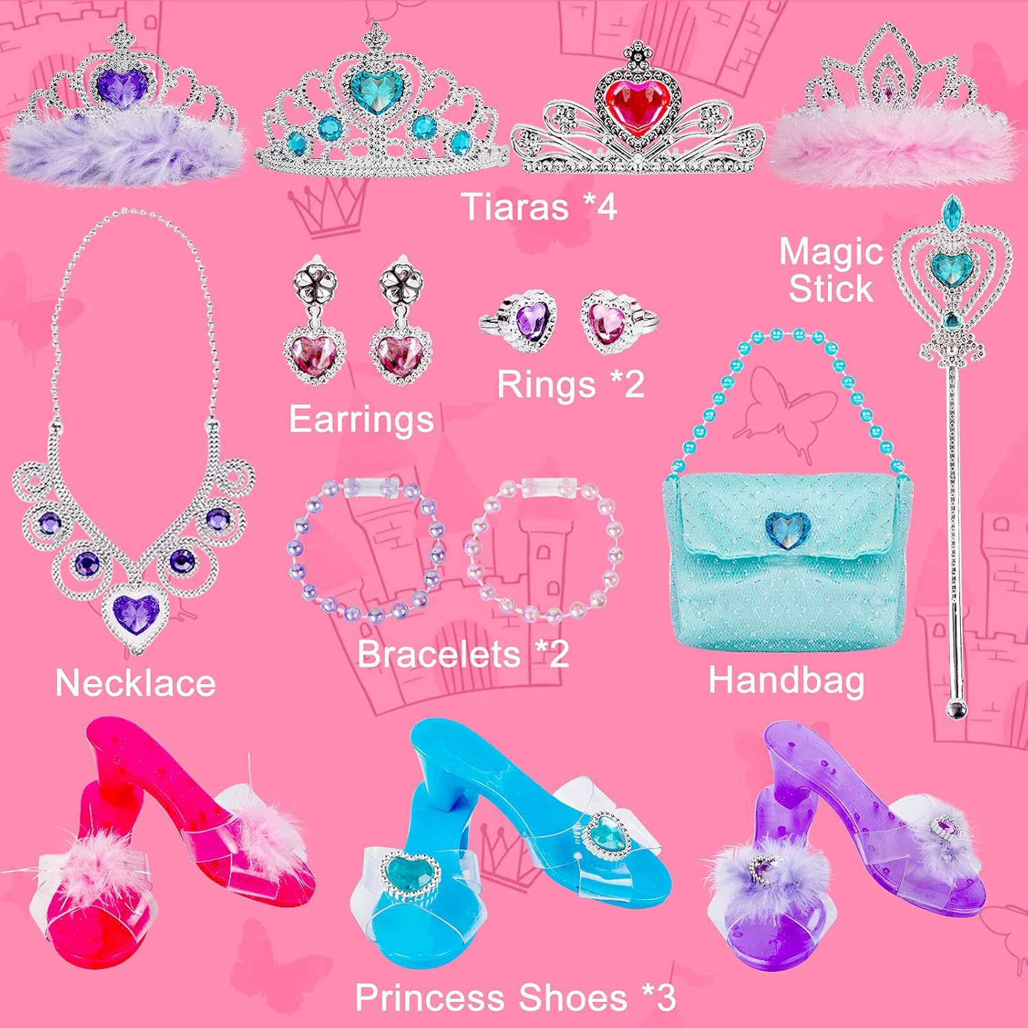 Liberry Princess Dress Up Shoes and Play Jewelry for Little Girls, Princess Toys of Pink Blue Purple Accessories, Great Role Play Gift for Little Girls: Clothing