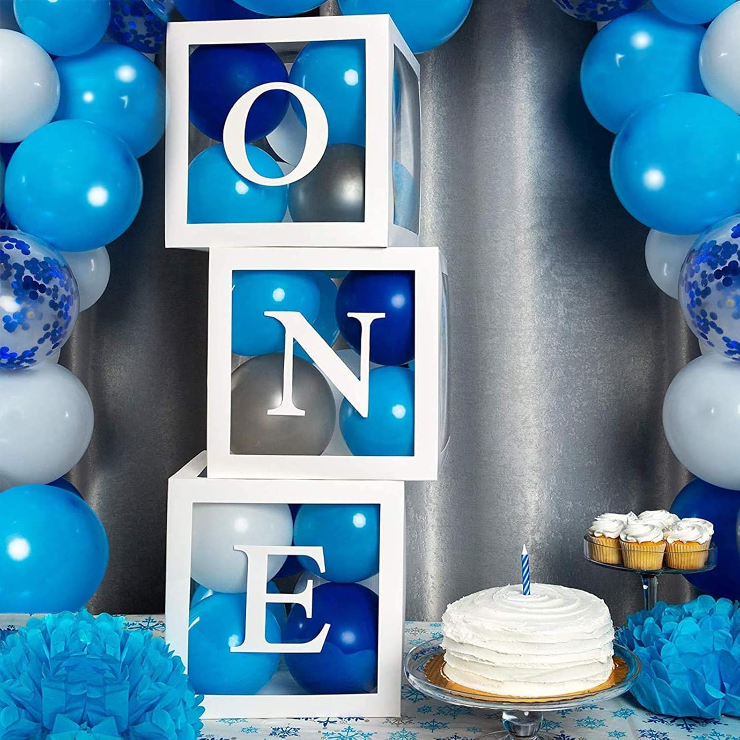 One Boxes for 1st Birthday Boys, 3pcs "ONE" Birthday Balloon Boxes with Letters