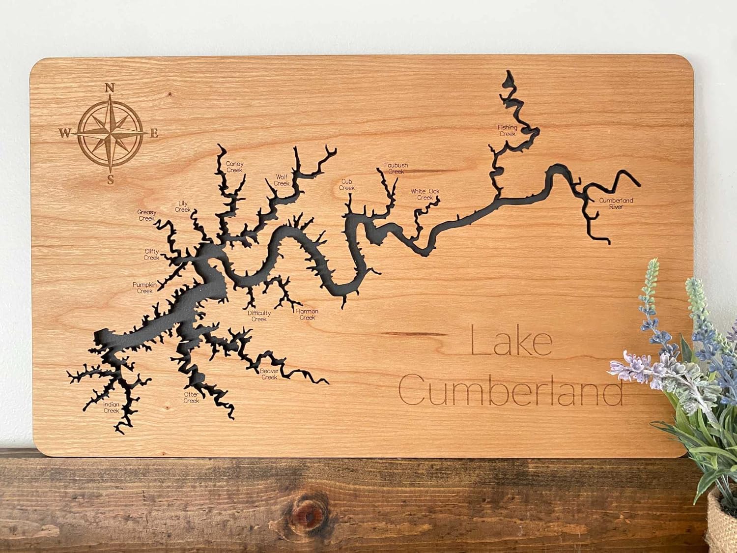 Mixed Media - Lake Cumberland 3D Map | Engraved Wooden Map Of Lake Cumberland KY | Kentucky Gift | Custom Lake Art (White Oak)