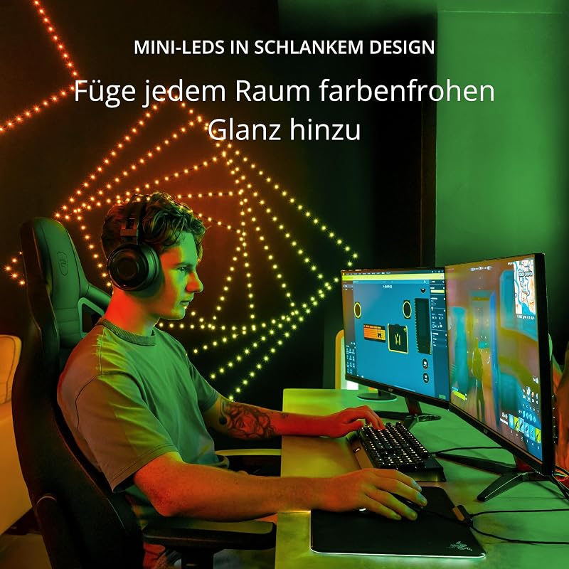 Dots 10m, Flexibler RGB-LED-Streifen, für Drinnen und Draußen, Kompatibel mit Alexa und Google Home, IP44, Über 16 Mio. Farben, App-Steuerung, Schwarzes Kabel, 200 LED-Lichter