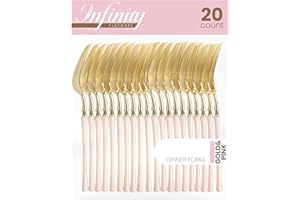 PlasticPro 20 Count Gold and Pink Plastic Dinner Forks Premium Quality Heavy Duty Disposable Elegant Silverware Two Tone Fork