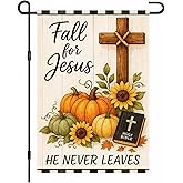 BlissYard Fall for Jesus Garden Flag 12x18 inch Double Sided Christian Autumn Yard Banner with Pumpkins Flags Sunflowers Cross Bible Verse Religious Outdoor Flag for Fall Thanksgiving