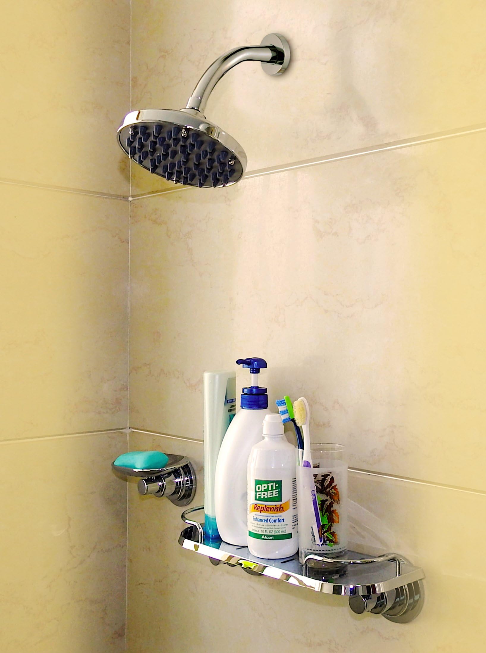 Suction Cup Organizer Storage Rustproof Shelf Shower Caddy Wall Rack Shelves Bathroom Trays and Soap Dishes Come with 3M Sticker.