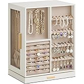 SONGMICS Jewelry Box 360° Rotating, Jewelry Storage Case with 5 Drawers, Jewelry Organizer, Glass Window, Spacious, Vertical Jewelry Storage, Open Design, Great Gift, Cloud White UJBC170W01