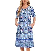 House Dresses for Women Floral Print Nightgowns Short Sleeve Lounge Moo Moo Dresses Sleepwears with Pockets
