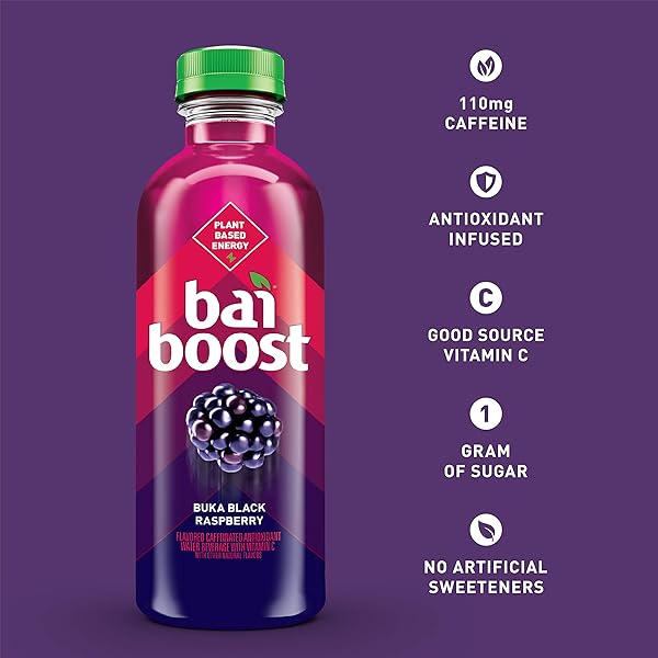 BAI BOOST BUKA BLACK RASPBERRY, ANTIOXIDANT INFUSED BEVERAGE, 18 FL OZ BOTTLE (PACK OF 12)