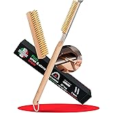 26” Pizza Oven Brush with Stone Scraper - Stainless Steel Bristles, Extra Long Handle, Heat-Resistant - Universal Fit for Mos