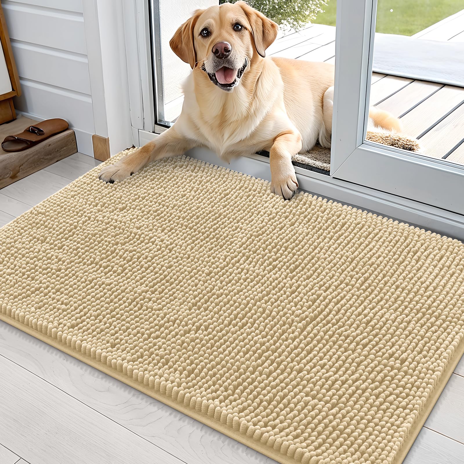 Photo 1 of OLANLY Dog Door Mat for Muddy Paws 36x24, Absorbs Moisture and Dirt, Absorbent Non-Slip Washable Doormat, Quick Dry Chenille Mud Mat for Dogs, Entry Indoor Entryway Carpet for Inside Floor, Sand