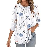 Zeagoo 3/4 Length Sleeve Womens Tops Crew Neck Loose Fit Shirts Pleated Cute Clothes Dressy Casual 2026 Summer Tunics