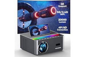4K Projector with WiFi and Bluetooth, FHD Native 1080P VACASSO Portable Outdoor Movie Projector with Touch Screen, Compatible with iOS/Android/HDMI/TV Stick (Grey)