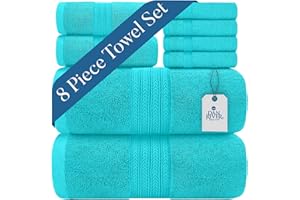DAN RIVER 100% Luxurious Cotton Bath Towels Set - Premium Quality Pack of 8 - Ultimate Comfort and Absorbency for Bathroom, Luxury Bath Towels Set for Home & Spa (27" x 54"), Aqua