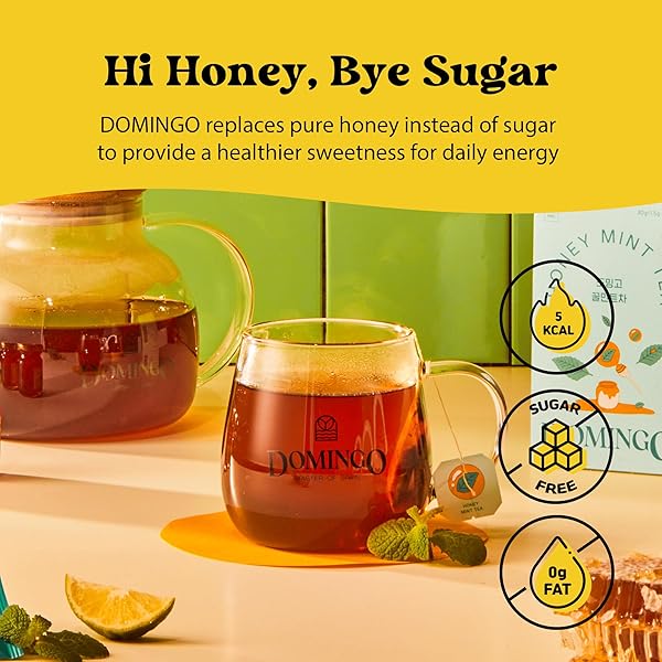 OH DOMINGO HONEY PEPPERMINT TEA, INDIVIDUALLY WRAPPED TEA BAGS, 20 COUNT, CAFFEINE FREE, SWEETENED WITH HONEY, REFRESHING AND SOOTHING BLEND