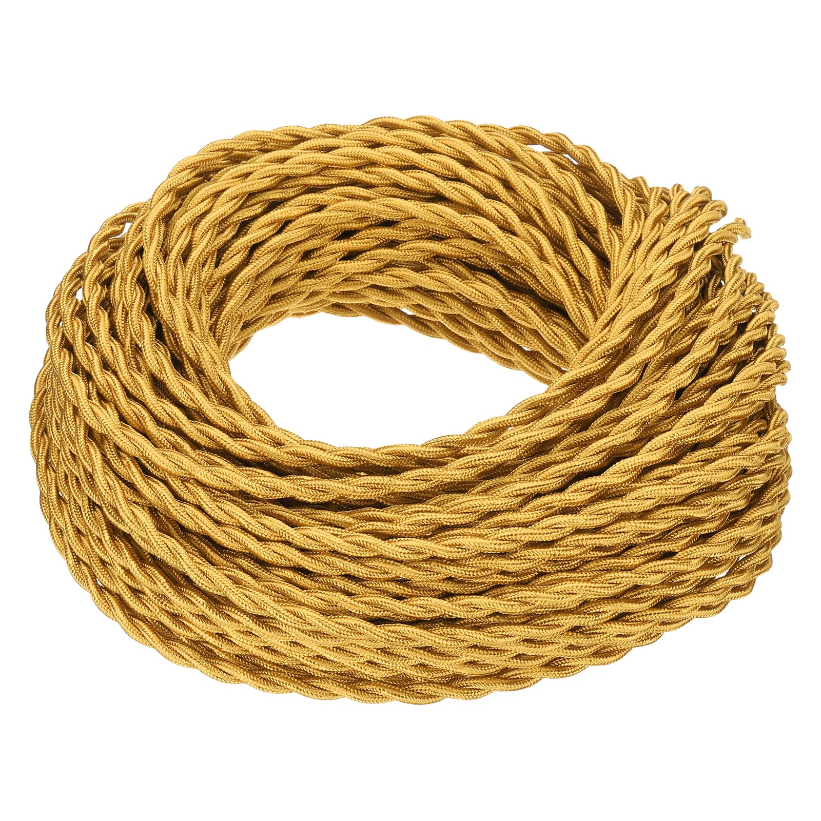 PATIKIL 100 ft Twisted Cloth Covered Wire, UL Listed 18AWG 2-Conductor Vintage Cloth Covered Lamp Cord Replacement Cord for Pendant Light Bulb Industrial DIY Project, Golden