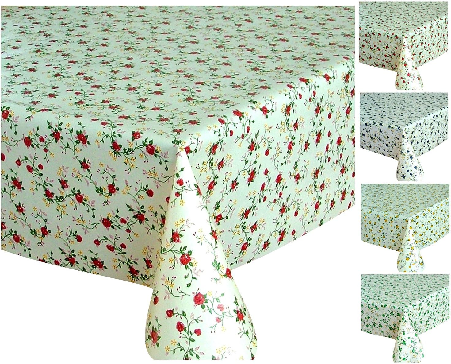 Rectangular Oilcloth PVC Wipe Clean Floral Tablecloth 140cm x 240cm 55"x94" Red
