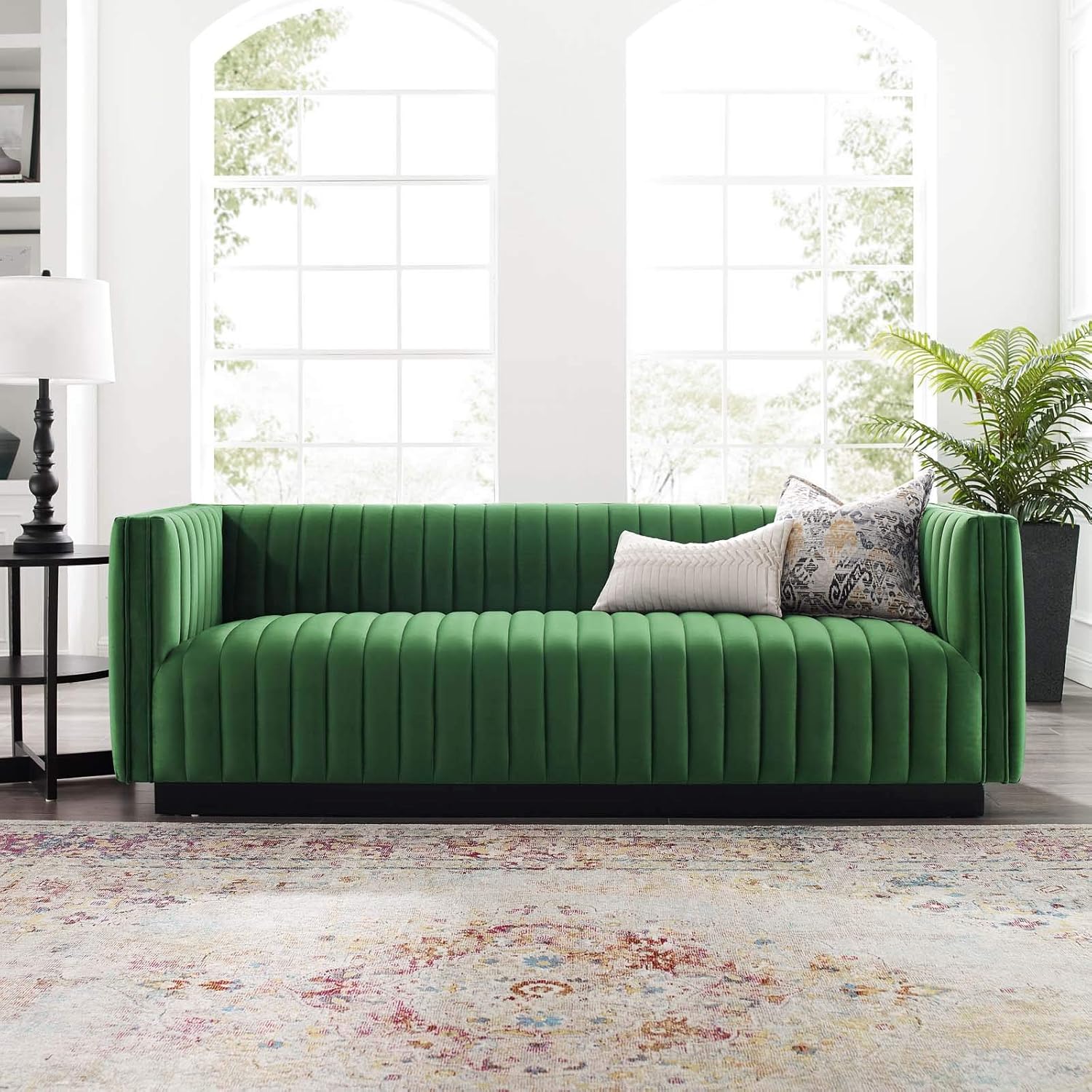 Amazon Com Modway Conjure Channel Tufted Upholstered Performance Velvet Sofa In Emerald Furniture Decor