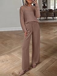 ANRABESS Womens 2 Piece Outfits Crochet Sheer Knit
