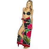 Back From Bali Womens Sarong Swimsuit Cover Up Floral Beach Wear Bikini Wrap Skirt with Coconut Clip Frangipani (Hummingbird Black)