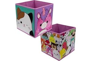 Character World Squishmallows Officially Licensed Storage Boxes | 2 pack Foldable Storage Cubes Cat, Unicorn Design | Perfect For Organising Children's Room, Kids Playroom, Multicoloured