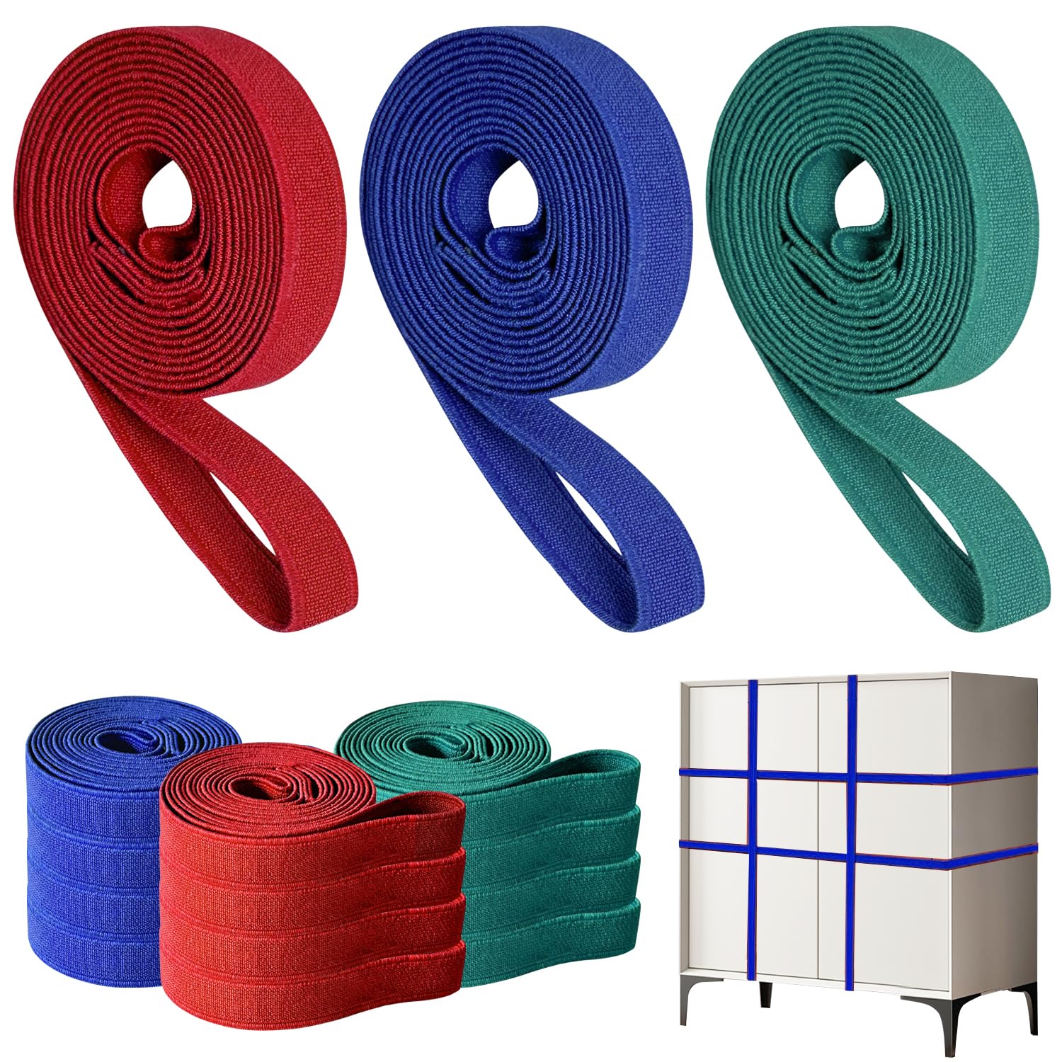 Photo 1 of 12 Pack Extra Large Moving Rubber Bands,42" 36" 30"Extra Strength Mover Rubber Bands for Furniture,Moving Blanket Rubber Band,Elastic Bands for Secure Packing, Pallets, Boxes (Red,Blue,Green)