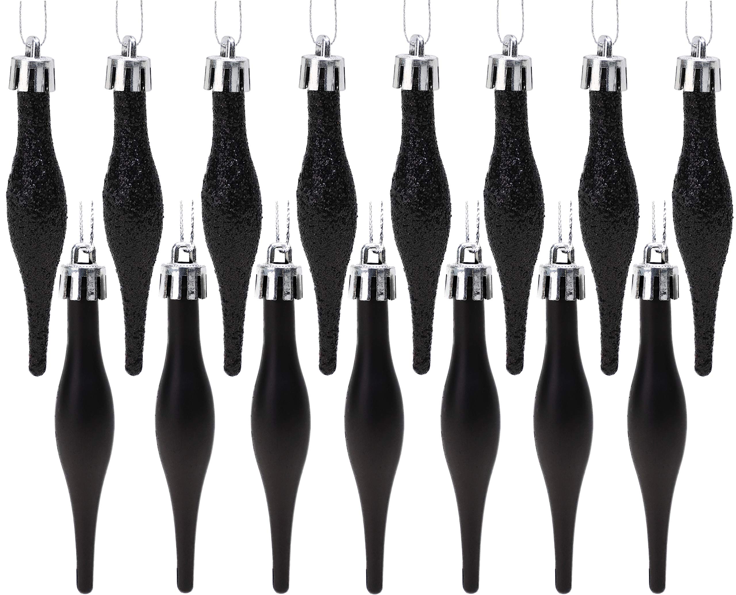 Christmas Concepts® Pack Of 15-8.5cm, 85mm (3.4") Droplet Baubles - Matte & Glitter Design - Christmas Baubles (Black)